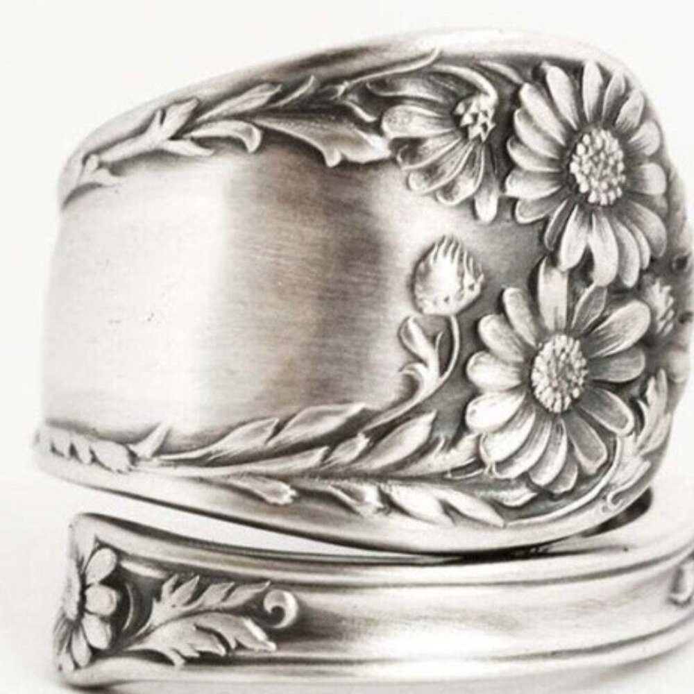 925 Sterling Retro Sunflower Spoon Ring,